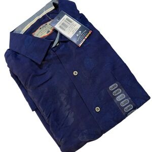 Bahama‎ Bay Club Shirt Navy Blue Rayon Blend Tropical Jacquard XL NWT